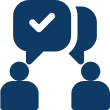 Two figures with speech bubbles, checkmark inside.