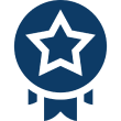 Blue award badge with star design