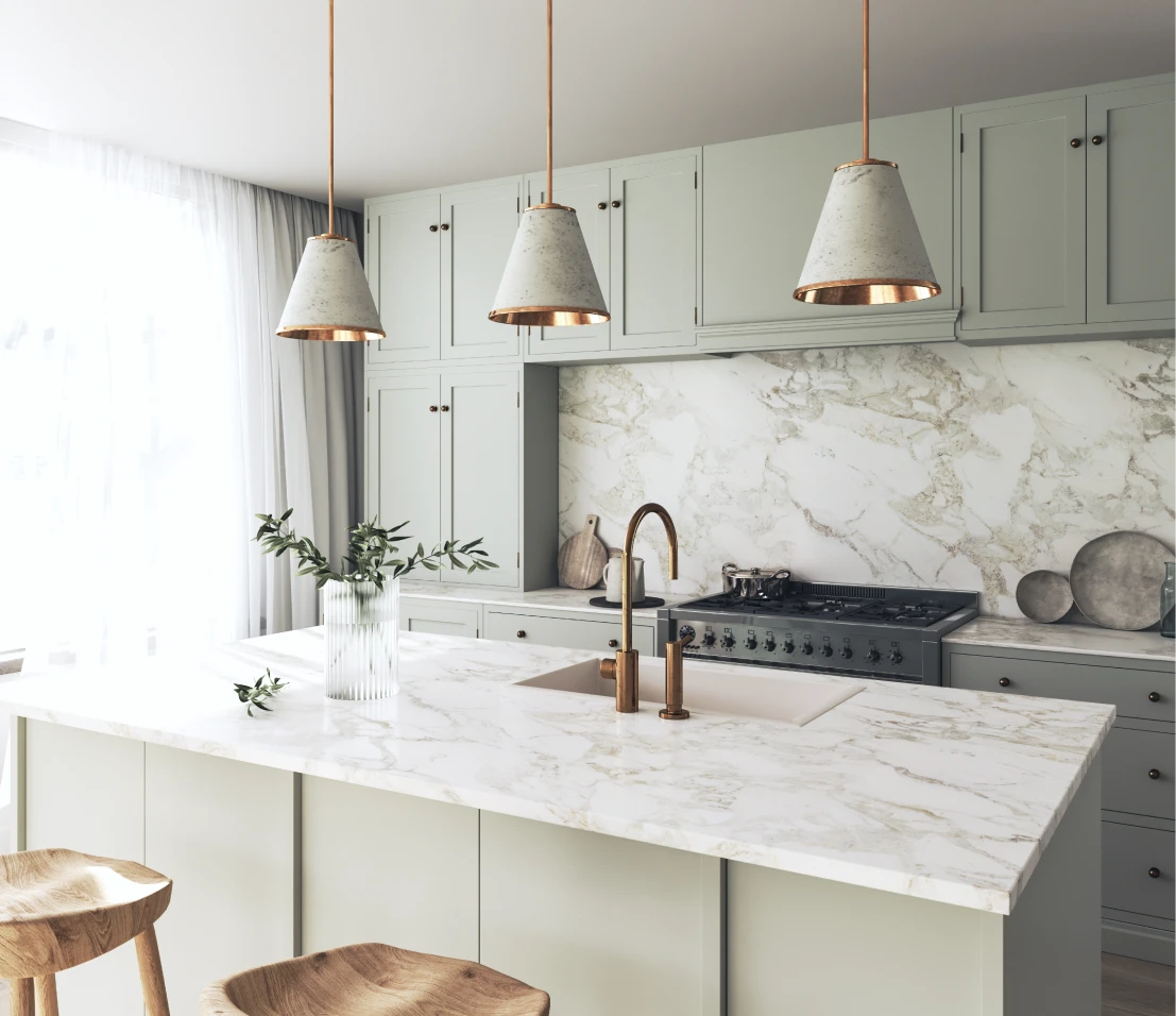 Modern kitchen with marble countertops