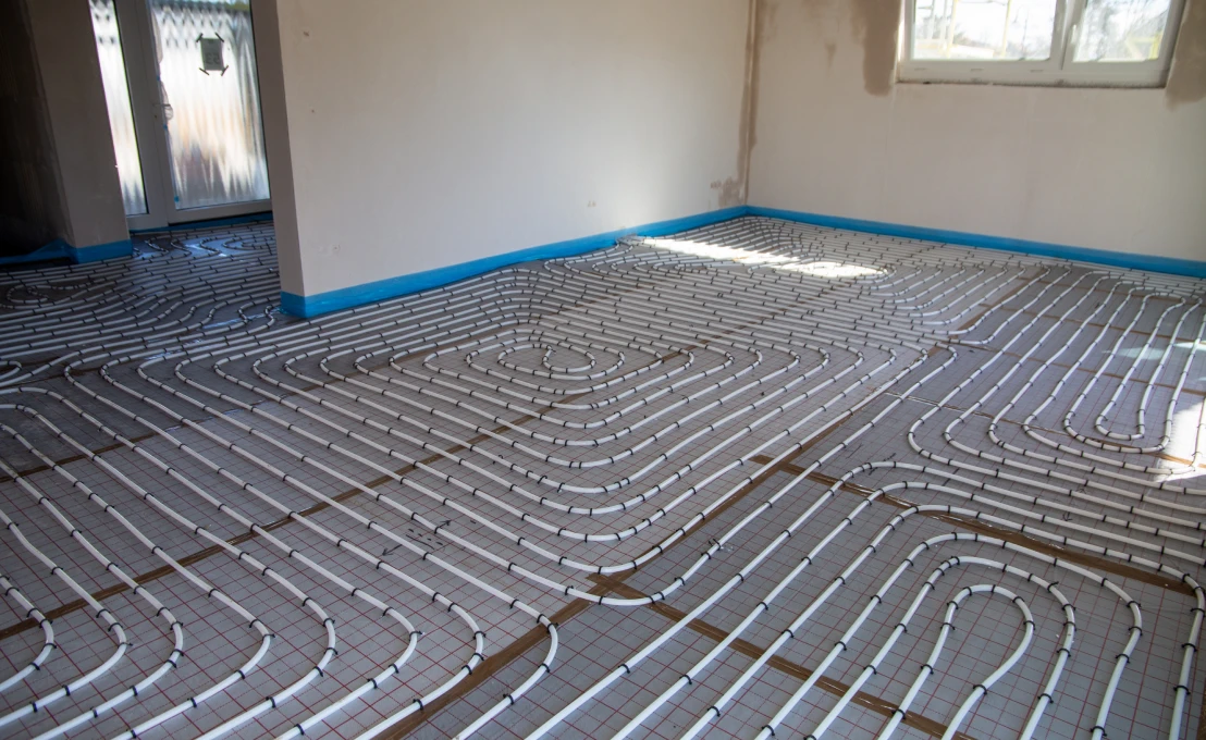 Underfloor heating installation in progress
